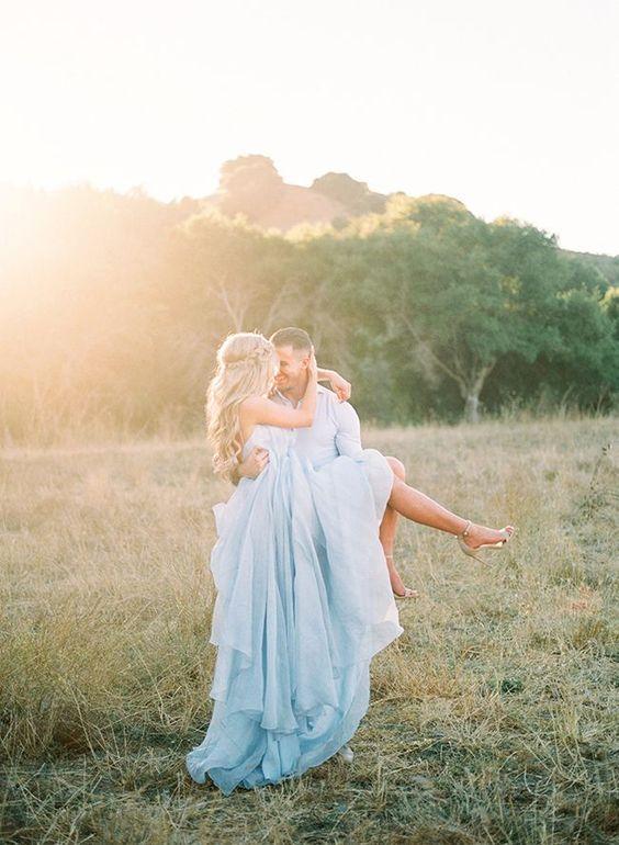 Sexy Split Sky Blue Beach Simple Wedding Dresses Chiffon Long Prom Dress PDI21