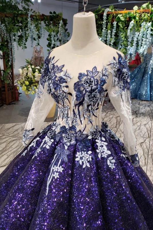 Ball Gown Long Sleeves Sequins Ombre Prom Dress, Pretty Quinceanera Dress PDQ45