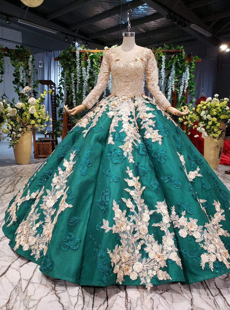 Long Sleeve Ball Gown Wedding Dress Appliques Beading Quinceanera Dresses PDR12