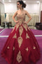 Gold Lace Appliques Sweetheart Ball Gown Prom Dress Sweet 16 Dress Quinceanera Dresses PDI59