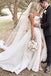 Simple A-Line Ivory Satin Strapless Sweetheart Wedding Dresses with Ruffles High Split OW0058