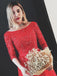 Red Bateau Floor-length Appliques Half Sleeves Long Prom Dress Evening Dress PDS49