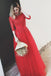 Red Bateau Floor-length Appliques Half Sleeves Long Prom Dress Evening Dress PDS49