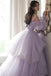 Princess Light Purple Tulle Prom Dresses with Long Sleeves, Quinceanera Dress OM0299
