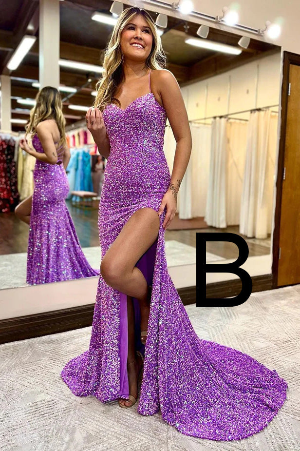 Cute Pink Mermaid Sequins Sweetheart Prom Dresses With Slit, Sleeveless Cocktail Dress OM0346