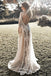 Vintage A line Lace Long Sleeves Backless Beach Wedding Dresses with Appliques OW0018