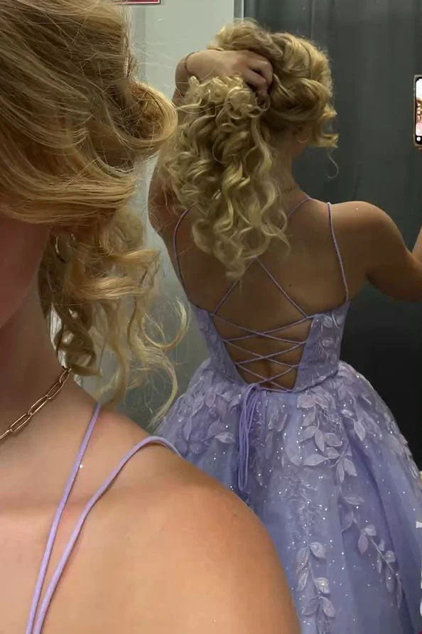 A line Lavender Tulle Lace Appliques Short Homecoming Dresses, Sparkly Sleeveless Party Dress OMH0251