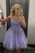 A line Lavender Tulle Lace Appliques Short Homecoming Dresses, Sparkly Sleeveless Party Dress OMH0251