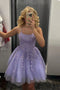 A line Lavender Tulle Lace Appliques Short Homecoming Dresses, Sparkly Sleeveless Party Dress OMH0251