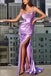 Simple Sheath Lavender Strapless A-Line Prom Dress With Slit Evening Gown OM0337
