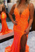 Sheath/Mermaid V Neck Spaghetti Straps V Neck Prom Dress With Appliques, Evening Dress OM0351