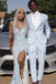 Shiny Mermaid Sequins White V Neck Long Prom Dress, Formal Evening Dresses OM0310