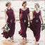 Mismatched A-Line Long Burgundy Cheap Chiffon Bridesmaid Dress with Lace PDG63