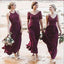 Mismatched A-Line Long Burgundy Cheap Chiffon Bridesmaid Dress with Lace PDG63