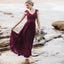 Mismatched A-Line Long Burgundy Cheap Chiffon Bridesmaid Dress with Lace PDG63