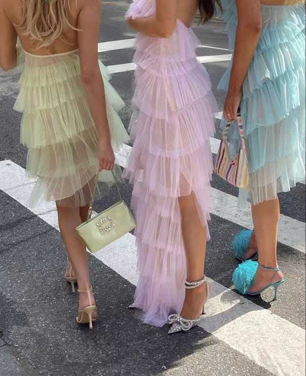 Elegant Halter Tulle Blue Prom Dress With Layers, Long Formal Evening Dresses OM0060