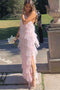 New Style Halter Layered Tulle Pink Prom Dresses, Long Bridesmaid Dresses OM0059