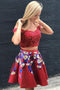 A Line Two Piece Red Off Shoulder Lace Applique Short Homecoming Dresses PPD38