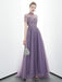 A-line Tulle Long High Neck Purple Prom Dresses With Ruffles Formal Evening Dress PDR86