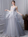 Gray A Line Long Spaghetti Straps Prom Dresses With Lace PDK58