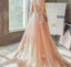 Charming A Line Long Tulle Prom Dresses With Flowers PDK59