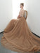 A-line Spaghetti Straps Tulle Long Lace Appliques Prom Dresses Formal Evening Dress PDR85