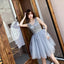 V Neck A Line Beaded Homecoming Dresses, Short Tulle Prom Dress PDN59