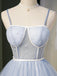 Light Blue A Line Spaghetti Straps Tulle Short Homecoming Dresses PDN49