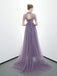 A-line Tulle Long High Neck Purple Prom Dresses With Ruffles Formal Evening Dress PDR86