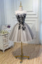 A Line Sweetheart Tulle Black Short Homecoming Dress With Flowers PDN46
