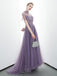A-line Tulle Long High Neck Purple Prom Dresses With Ruffles Formal Evening Dress PDR86