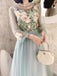 A Line Long Sleeves Round Neck Tulle Floral Appliques Prom Dresses PDQ83