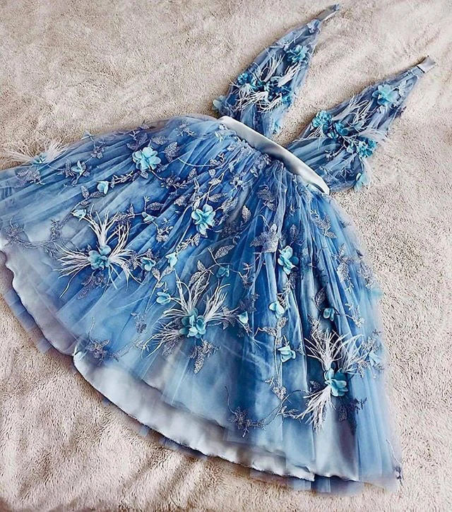 Charming 3D Flowers Short Prom Dress Sweet 16 Dress, A-line V-neck Homecoming Dress SK44