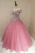 Charming Off the Shoulder Pink Ball Gown Prom Dresses Beaded Quinceanera Dresses PD155