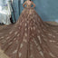 Vintage sheer neck ball gown prom dress, long sleeves evening dress mg283