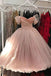 Pink Tulle Off the Shoulder Prom Dresses with Lace Up, Sweetheart Formal Gowns OM0279