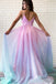 Ombre Spaghetti Straps Sleeveless A Line Prom Dress PDO83