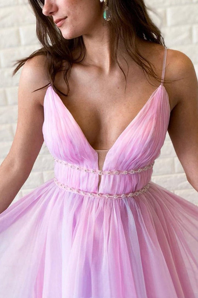 Ombre Spaghetti Straps Sleeveless A Line Prom Dress PDO83