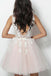 Pricess A Line V Neck Pink Tulle Short Prom Dresses with Appliqeus Homecoming Dresses OMH0094