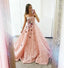 Strapless Pink Lace Long Ball Gown with Floral Embroidery Cheap Prom Dresses PDJ33
