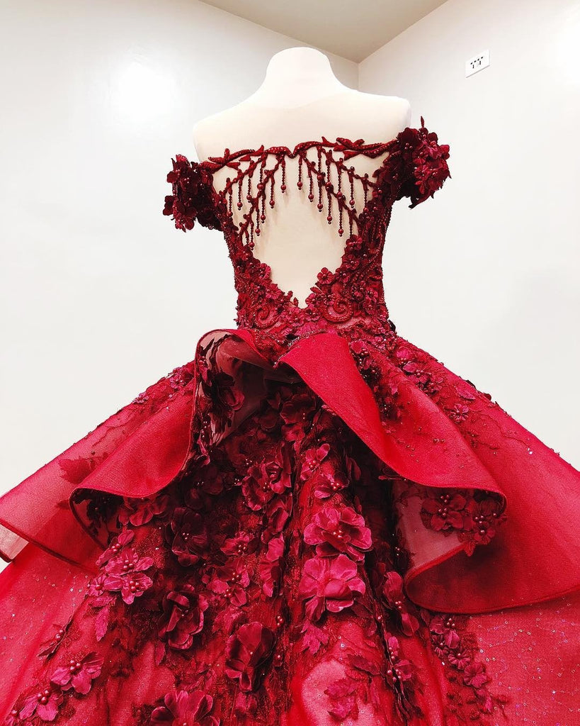 Charming Red Ball Appliques Gown Prom Dress With Beads, Quinceanera Dresses PDF37