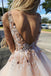 Charming A-Line V-Neck Floor-Length Pink Tulle Prom Dress with Appliques Beading PDI68