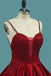 Burgundy Spaghetti Straps Beading Prom Dresses, Princess Ball Gown PDJ7