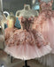 Ball Gown Pink Strapless 3D Floral Appliques Short Prom Dresses, Homecoming Dress OMH0241