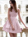 Pretty Bateau Short Pink Satin Homecoming Party Dresses with Appliques PDO51