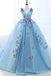 Ball Gown Long Sky Blue Butterfly V Neck Prom Dress,Quinceanera Dresses PDE79