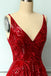 A Line Red Lace Spaghetti Straps V neck Asymmetrical Sequins Homecoming Dresses OMH0119