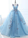 Ball Gown Long Sky Blue Butterfly V Neck Prom Dress,Quinceanera Dresses PDE79