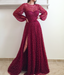 Cheap A Line Burgundy Long Sleeve Vintage Split Prom Dress PDE95