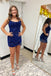 Sheath Sequins Spaghetti Straps Tassel Mini Homecoming Dresses, Cocktail Dresses OMH0170